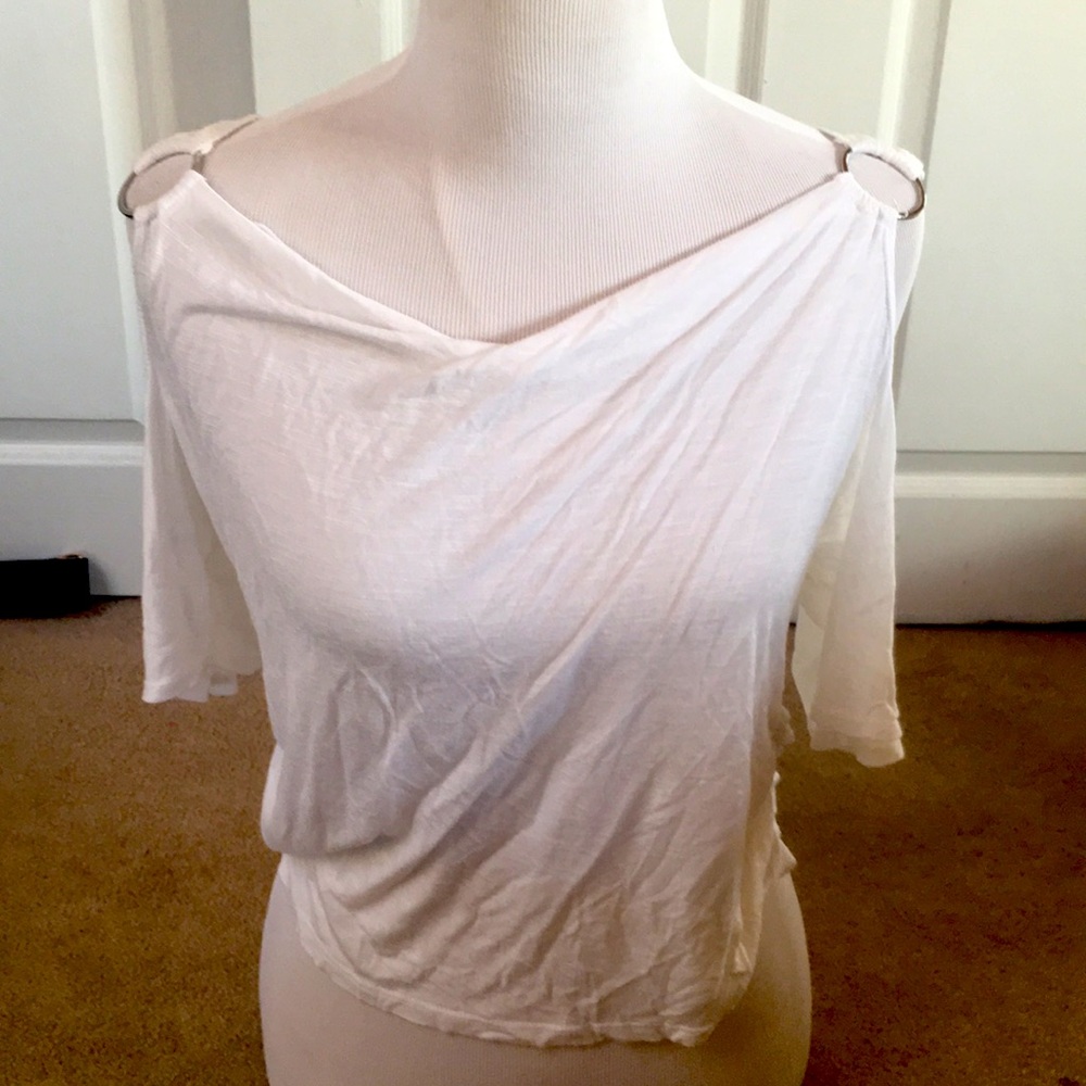 So Cute White Cropped Cold Shoulder Top